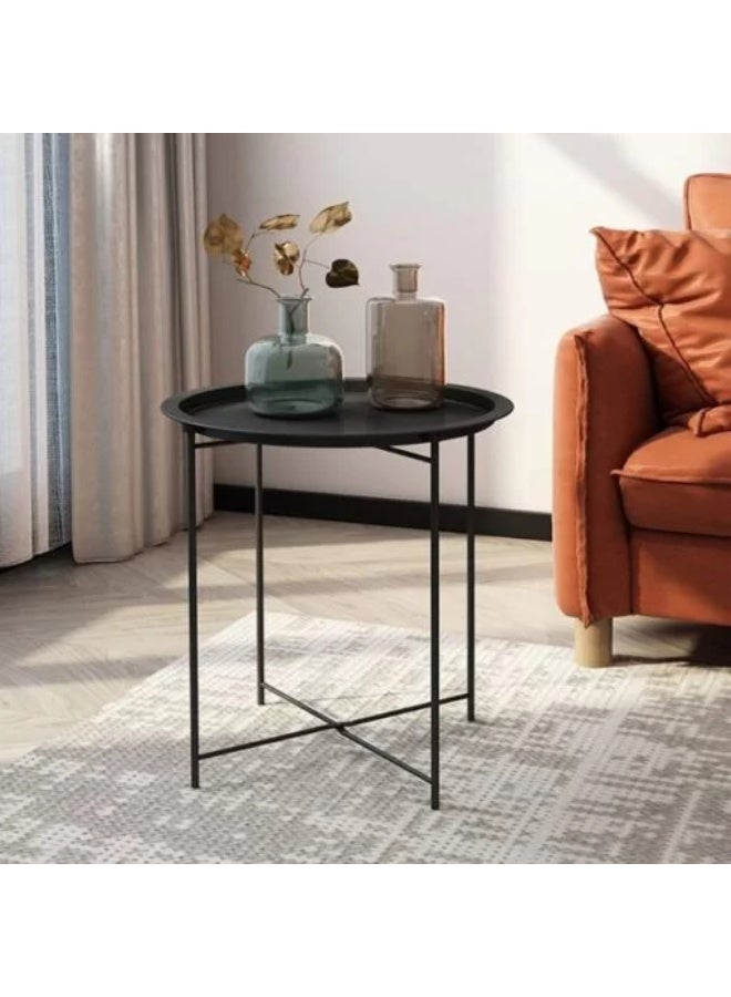 بلومنغ تايم طاولة جانبية معدنية قابلة للطي للاستخدام الخارجي - طاولة جانبية محمولة للفناء والشرفة، طاولة صينية قابلة للطي مقاومة للعوامل الجوية، مثالية للاستخدام الخارجي، والاسترخاء في الأماكن المغلقة، والتخييم، وحمامات السباحة - Image 1